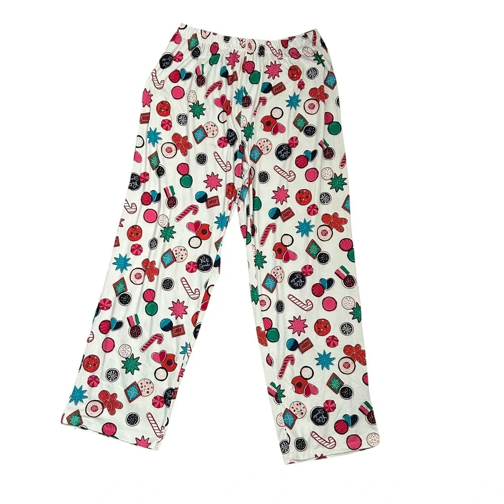 Kate Spade Christmas Cookie Pajama Set XL White Gingerbread Candy‎ Cane Print